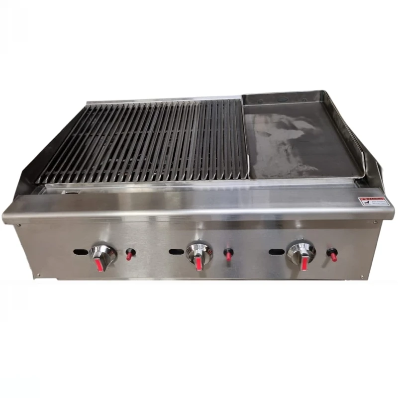 3 Burner Countertop Gas Chargrill - Charbroiler With Hotplate 900mm - Model:ECB-36SX - H